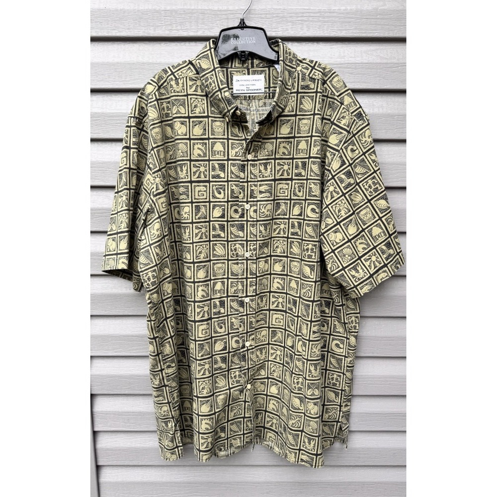 Reyn Spooner Dietrich Varez Hawaiian Shirt Mens 3XL Blue Cream Reverse Print Art